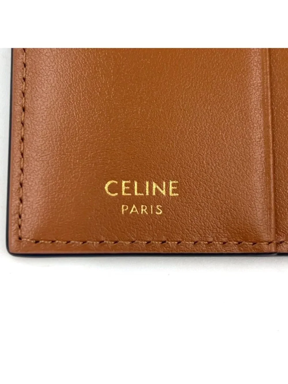 Celine Bifold Triomphe Leather Brown Light Card Case Gold
